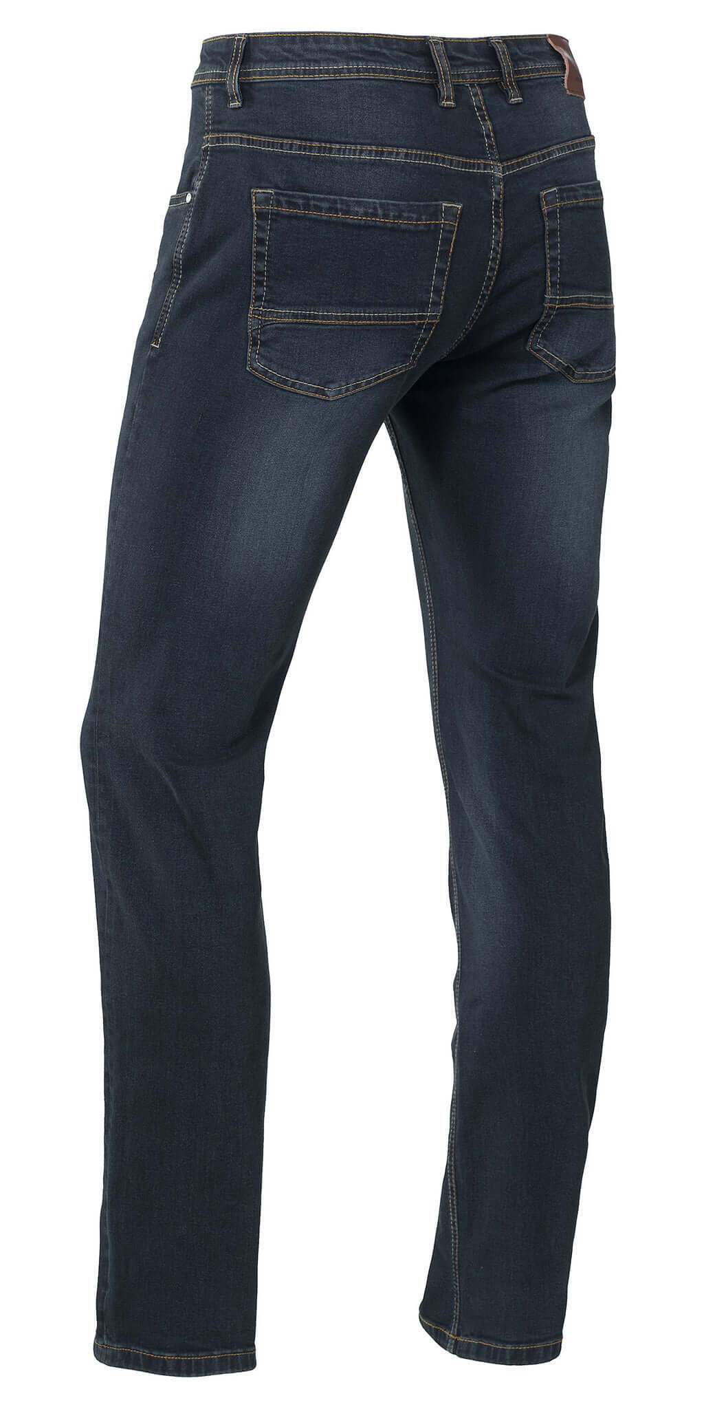 Brams Paris Jason C42 donkerblauwe slim fit jeans met smalle pijpen en YKK-ritssluiting, achteraanzicht.