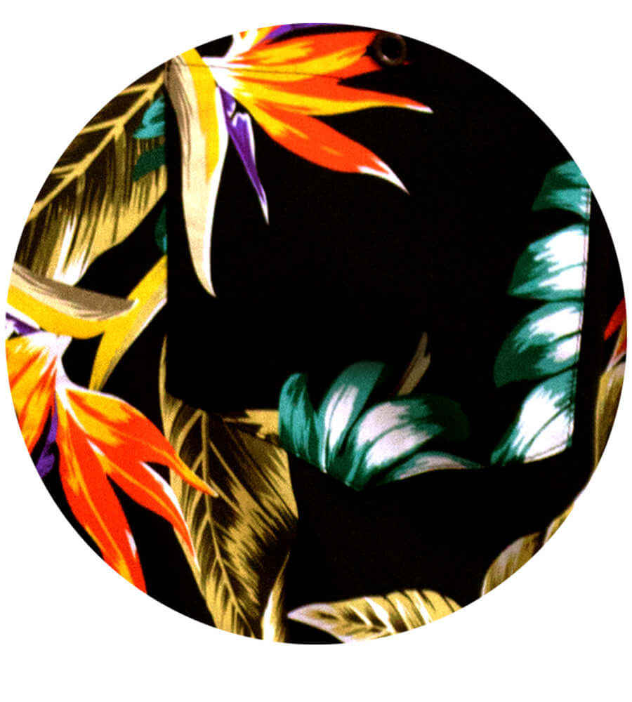Duke Clothing SELBY-Zwart Hawaiiaans kort mouwen overhemd met kleurrijke print en knoopsluiting.