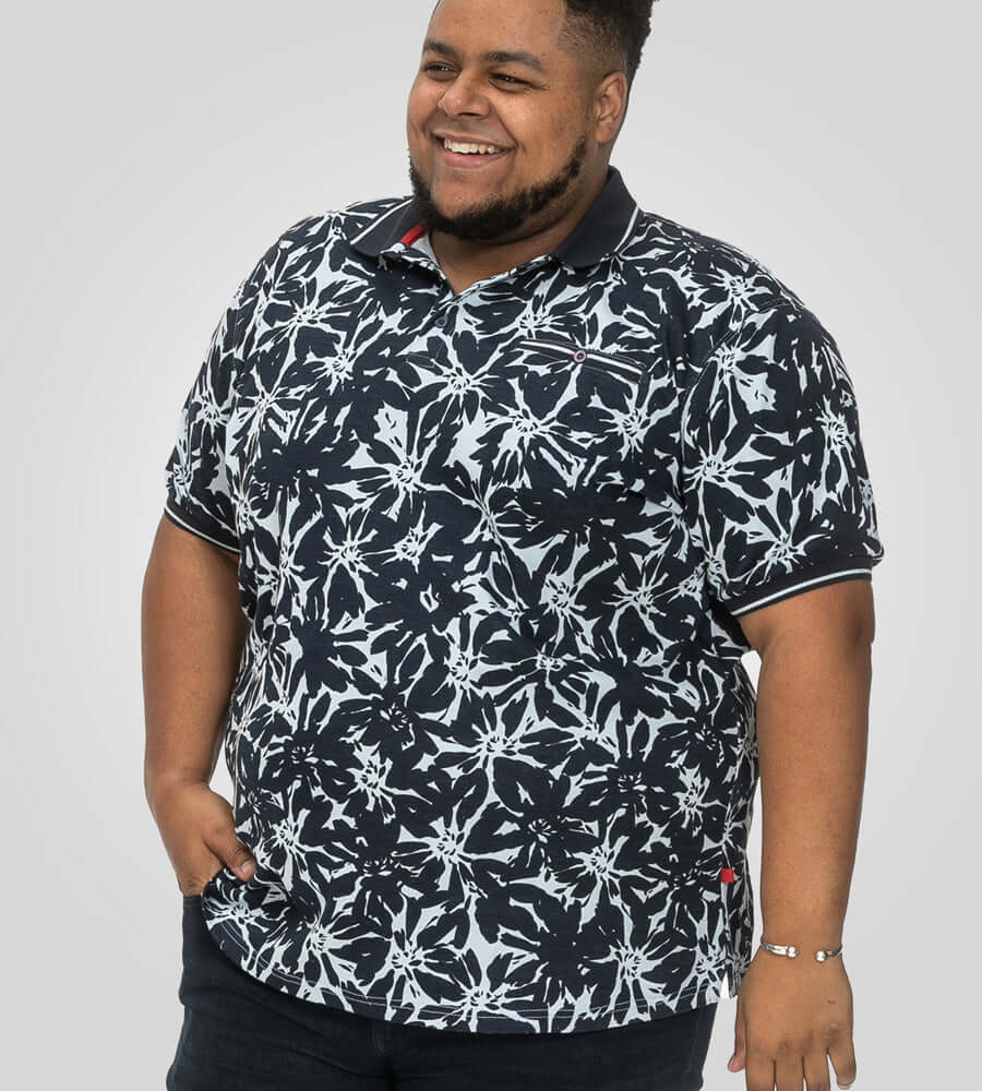 Duke Clothing HALIFAX-AOP Hawaiian print polo voor mannen in grote maten, comfortabele pasvorm, 100% katoen.