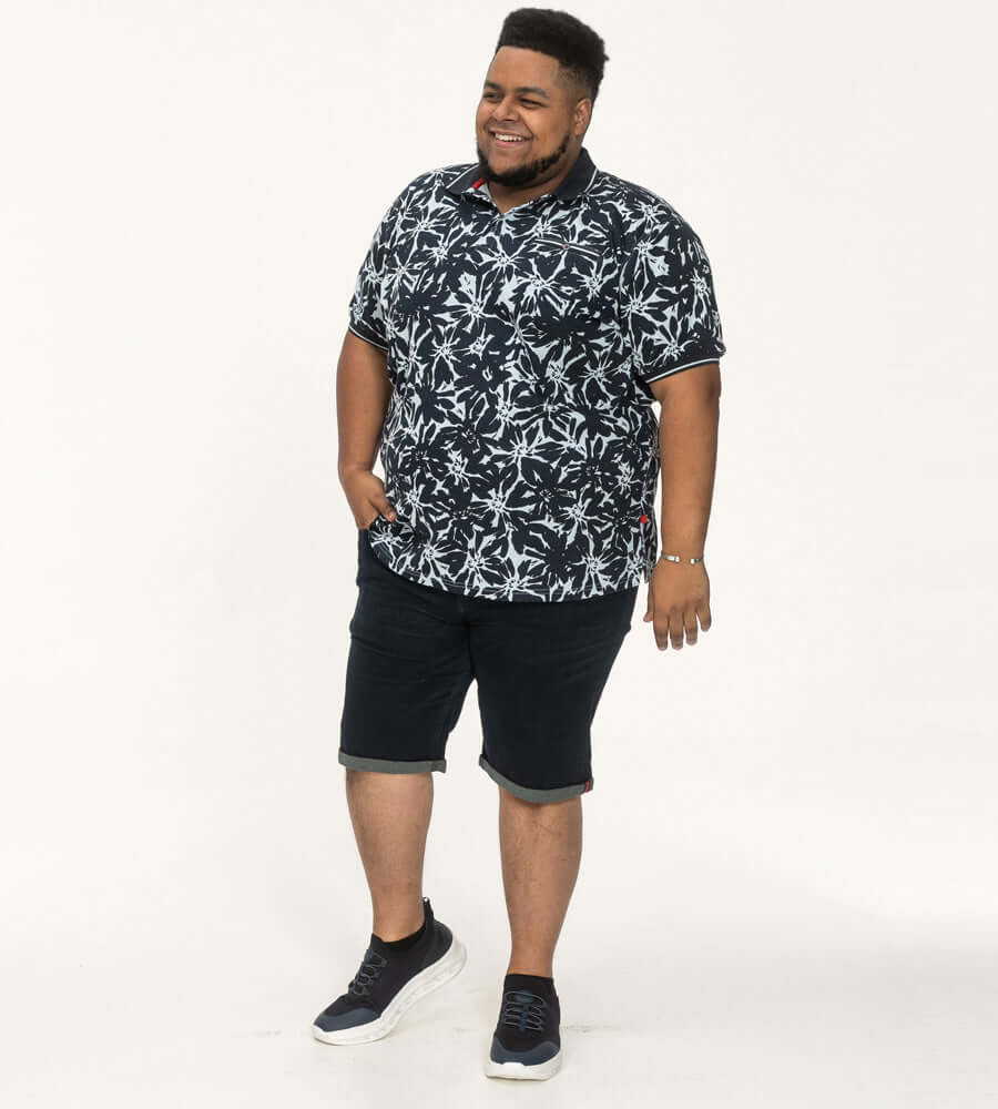 Heren in Duke Clothing HALIFAX-AOP hawaiiaanse print polo, stijlvol en comfortabel, geschikt voor grotere maten.