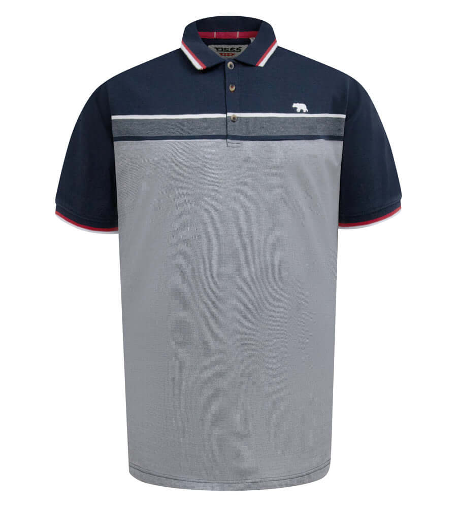 Duke Clothing TIPTON-Stripe Jacquard Polo in grijs en marineblauw, met knoopsluiting en regular fit.