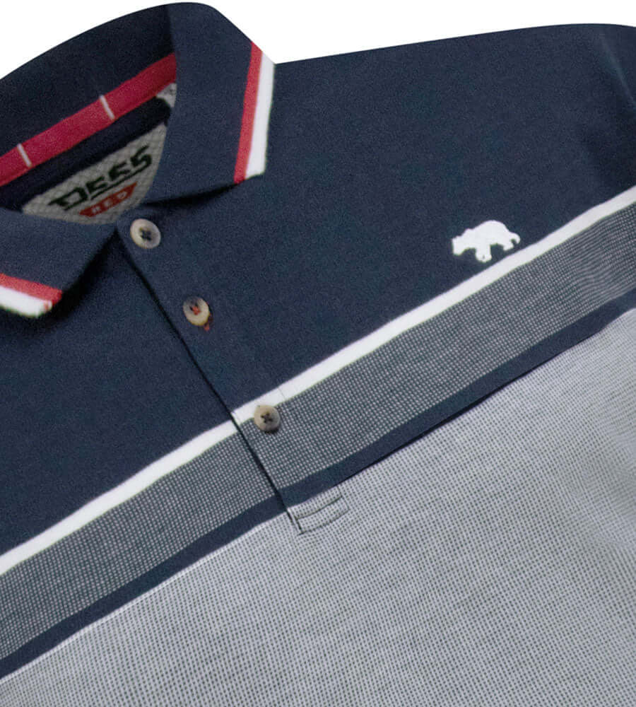 Duke Clothing TIPTON-Stripe Jacquard Polo in navy and grey, met knoopsluiting en streepdessin, comfortabel voor grote maten.