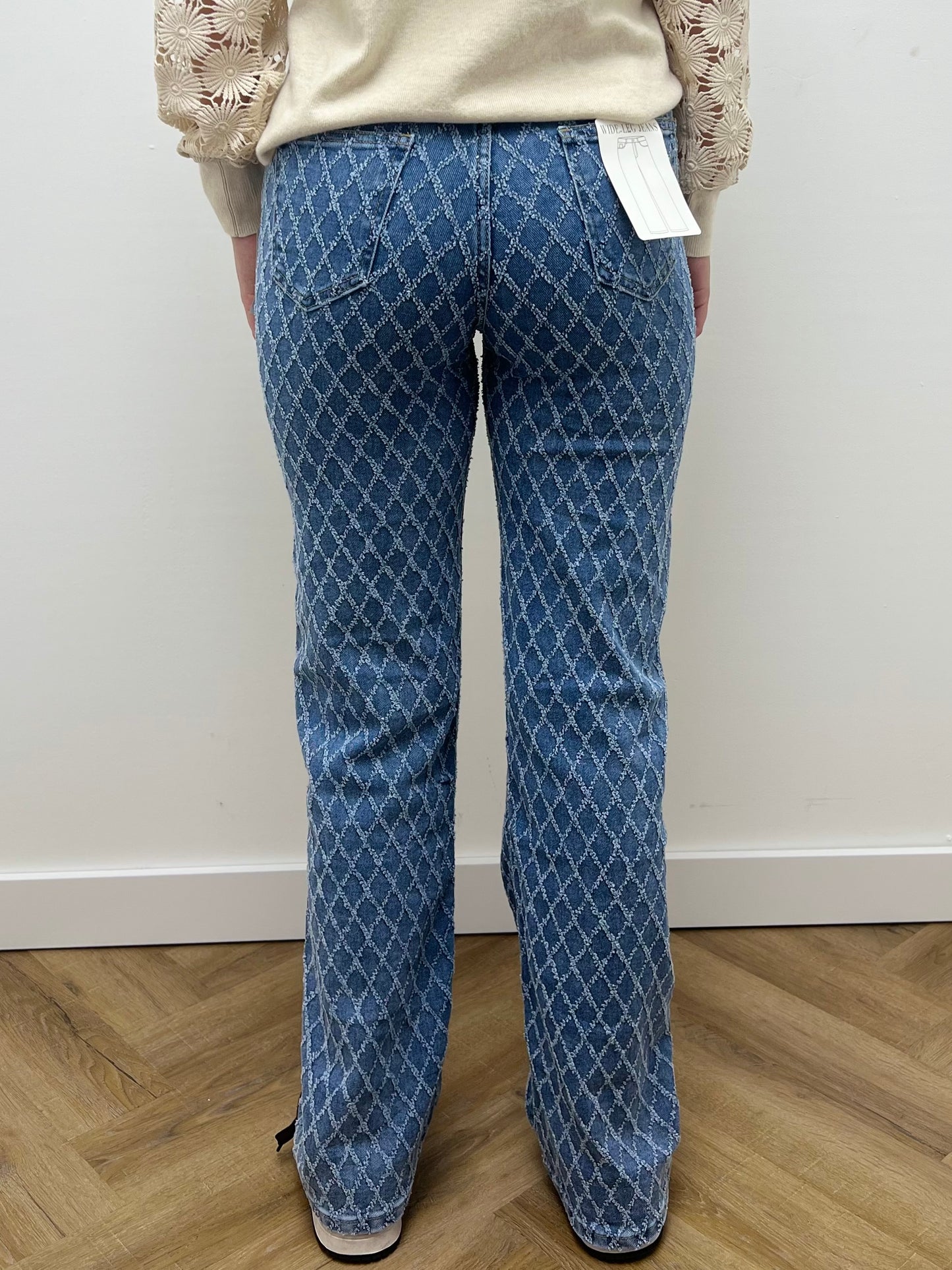 Hello Miss Wide Leg Jeans Met Ruitpatroon