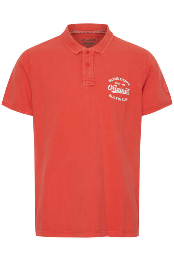 Blend Polo Print Opdruk Rood, 100% katoen, regular fit met knoopsluiting en opdruk op de borst.