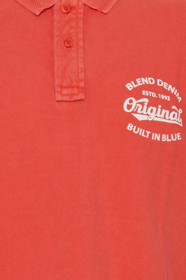 Blend Polo Print Opdruk Rood met knoopsluiting en opdruk, 100% katoen, Regular fit, in de kleur Rood.