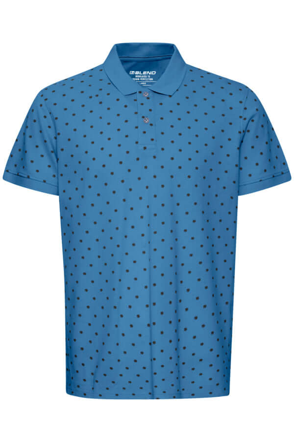 BLEND polo BHETON 20717925 in blauw met stippen, 100% katoen, regular fit, knoopsluiting, maat M t/m 3XL.