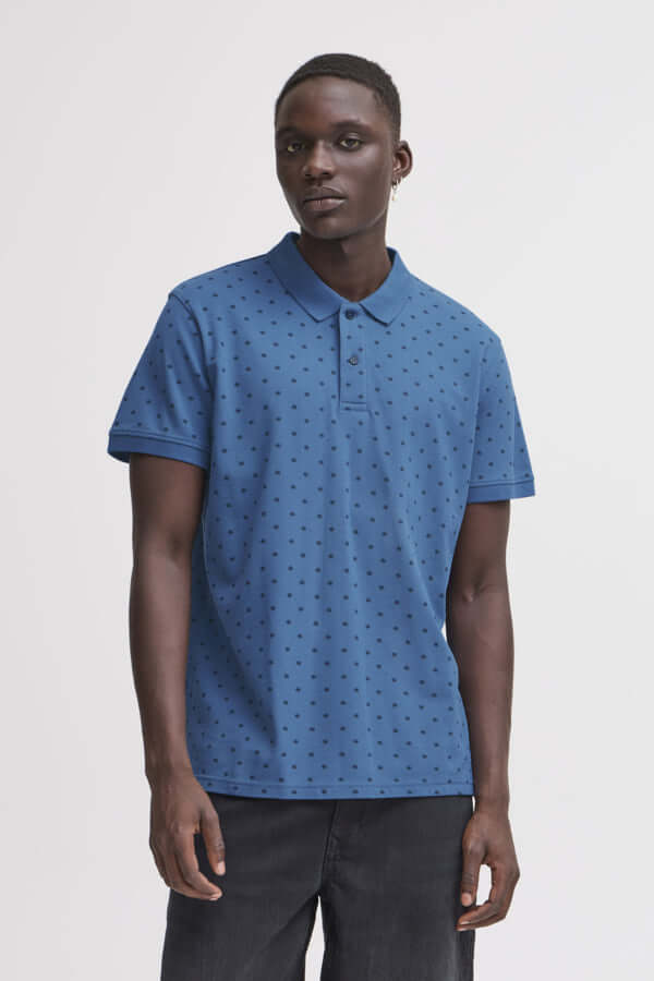 Blend Polo BHETON 20717925, blauwe polo met knoopsluiting en stippenprint, regular fit.