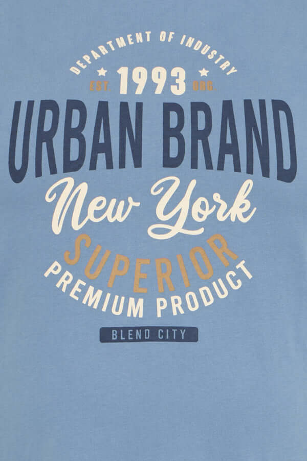 Blend T-Shirt met urban print in blauw, New York en premium product tekst.