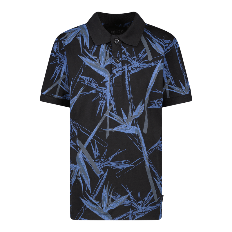 Cars Jeans Barso Polo Navy met blauwe bamboeprint, gemaakt van zachte, stretchy stof voor comfort.