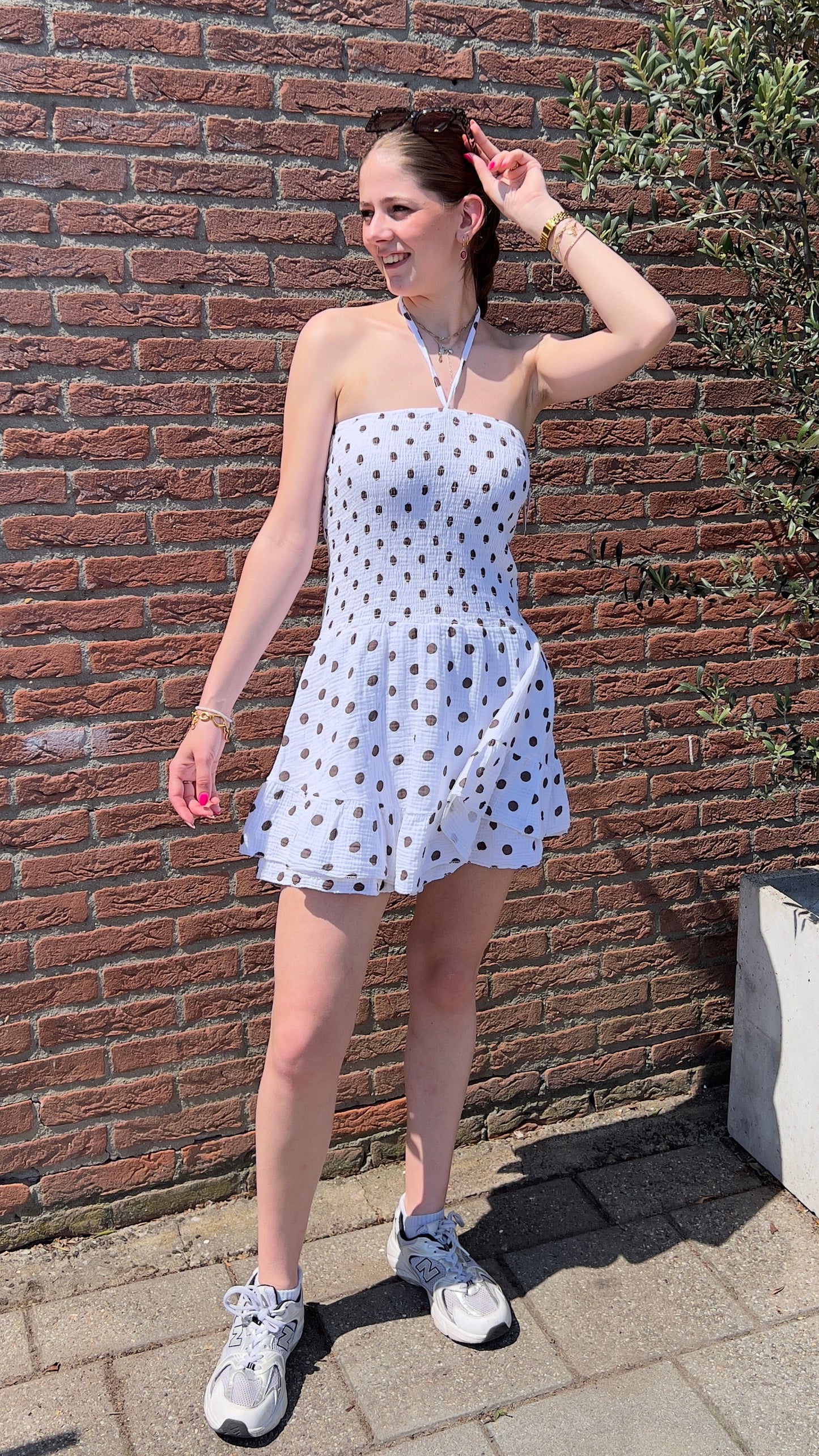 Polka Dot Playsuit Wit/Bruin