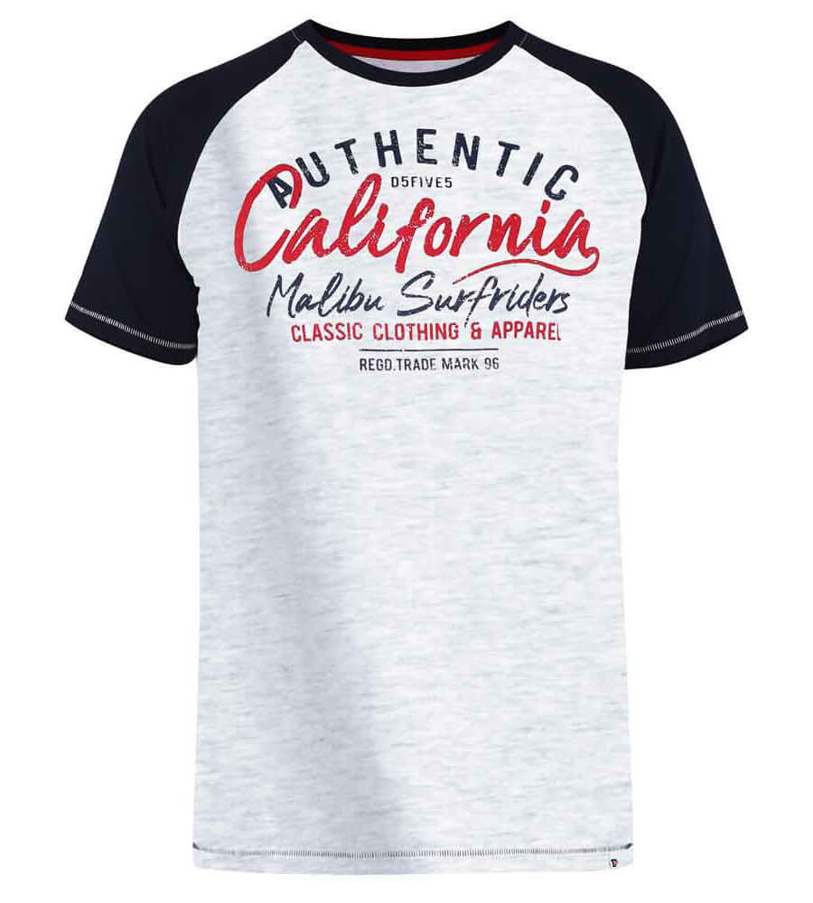 Heather grijze raglan T-shirt van Duke Clothing met sportieve California opdruk.