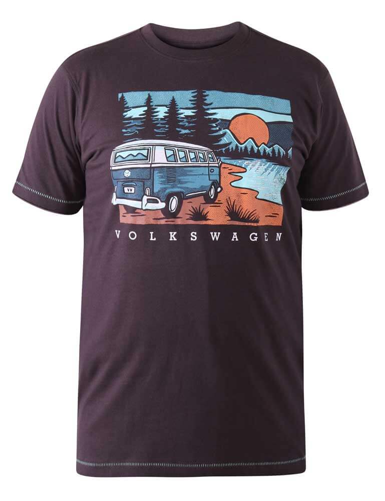 Duke Clothing FINCHLEY T-shirt met Volkswagen camper en natuurprint, ideaal voor grote maten 2XL t/m 5XL.