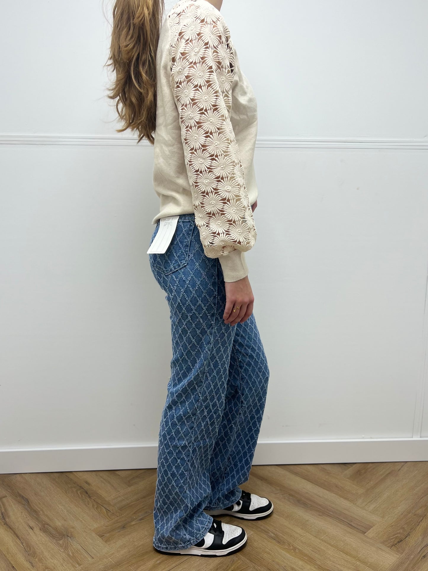 Hello Miss Wide Leg Jeans Met Ruitpatroon