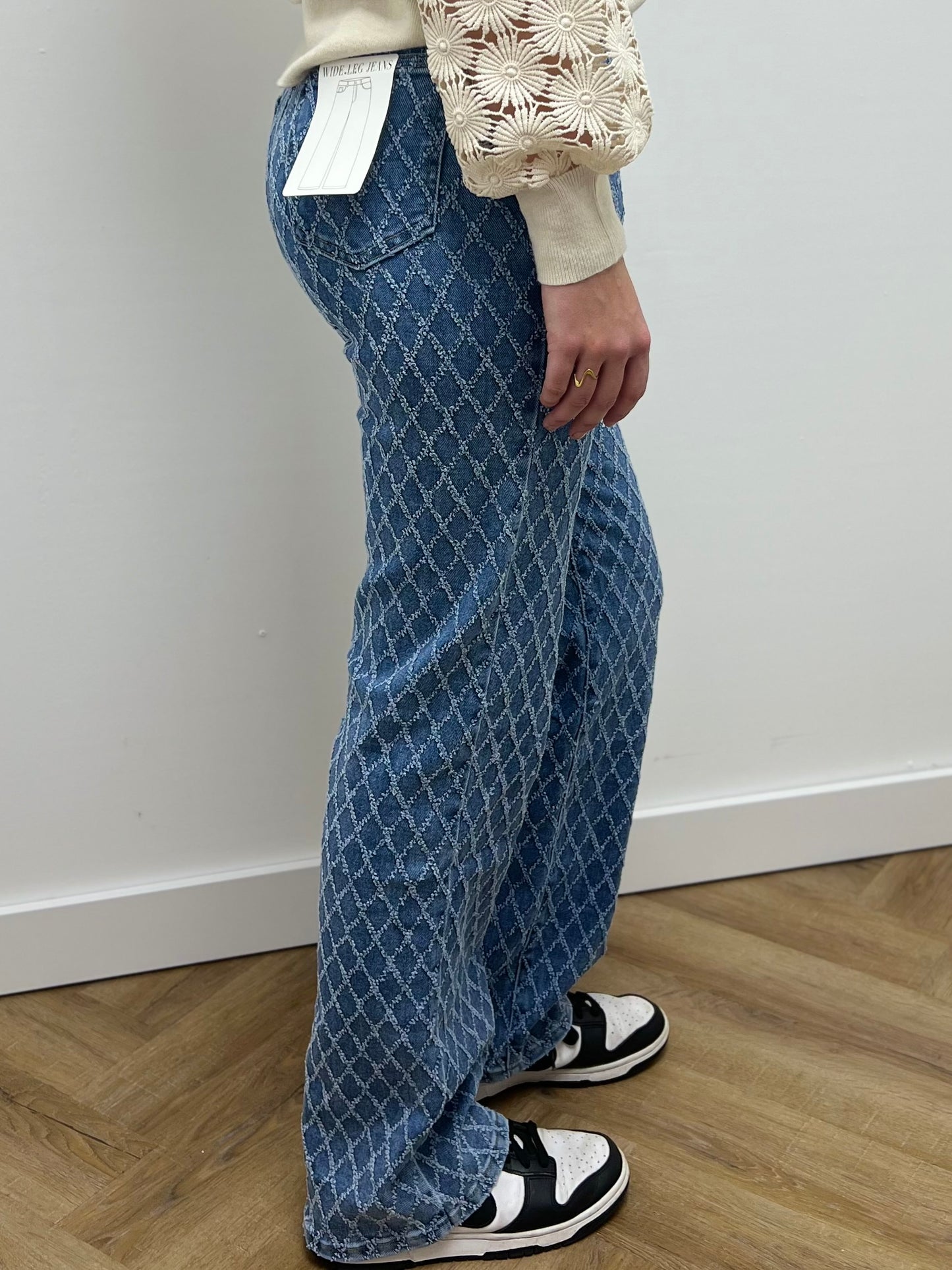 Hello Miss Wide Leg Jeans Met Ruitpatroon