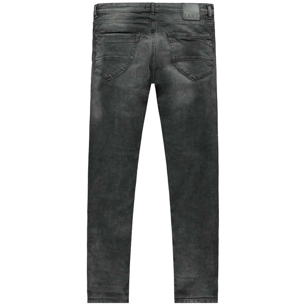 Achteraanzicht van de Cars Jeans Blast zwarte stretch jeans, slim fit 5 pocket model.