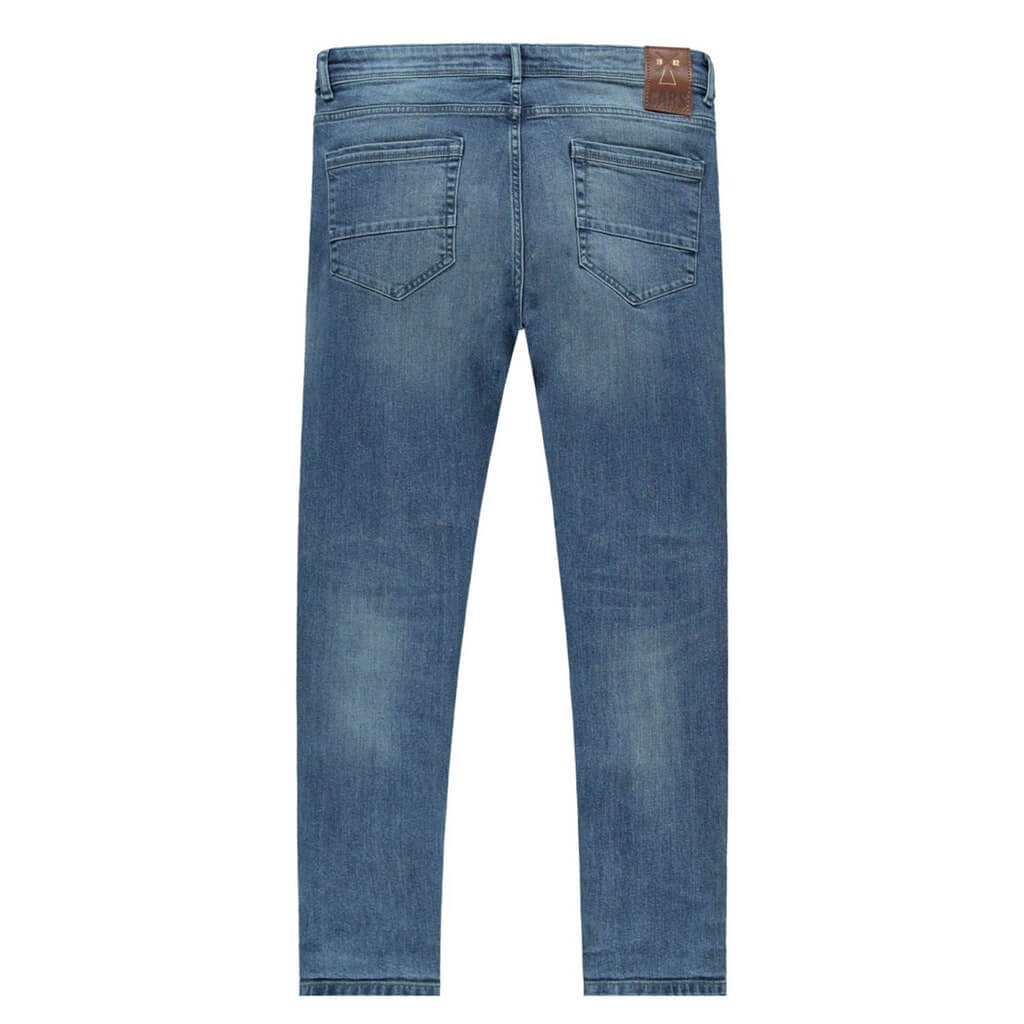 Achterzijde van Cars Jeans Douglas Stone Used, blauwe regular fit jeans met 5-pocket model.