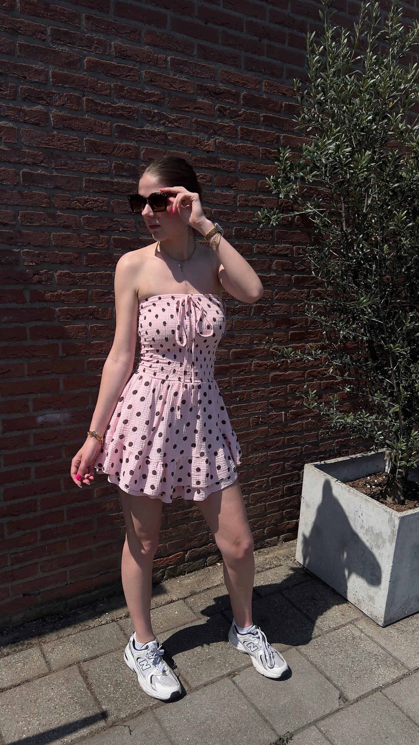 Polka Dot Playsuit Roze/Bruin