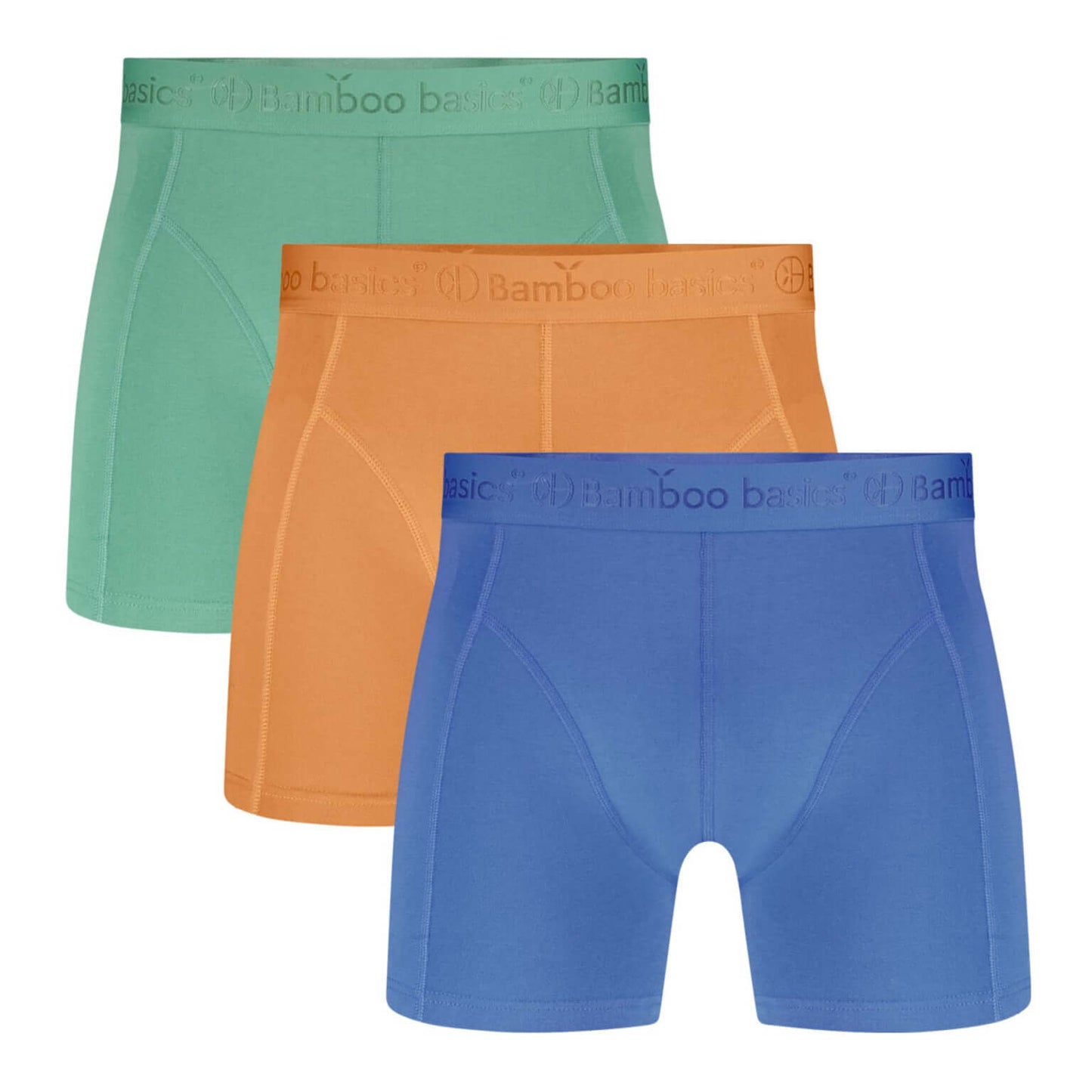 Boxershort RICO 029 – Malachite Green + Papaya Orange + Ultramarine Blue (3-pack) van Bamboo Basics