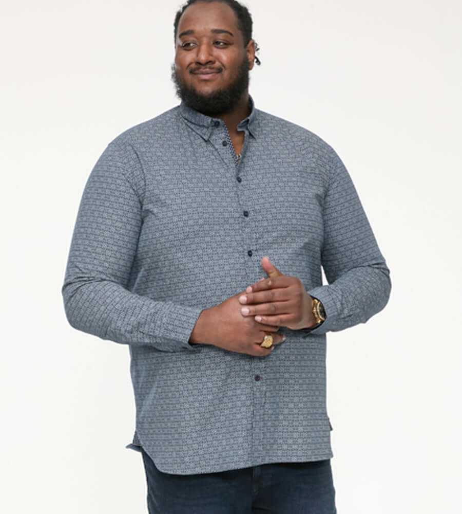 Duke Clothing overhemd Mangala in navy met print, grote maten, regular fit voor stijlvolle casual outfits.