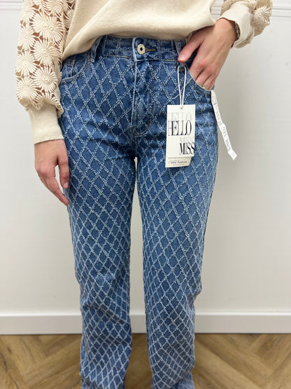 Hello Miss Wide Leg Jeans Met Ruitpatroon