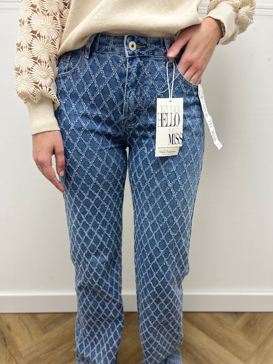 Hello Miss Wide Leg Jeans Met Ruitpatroon