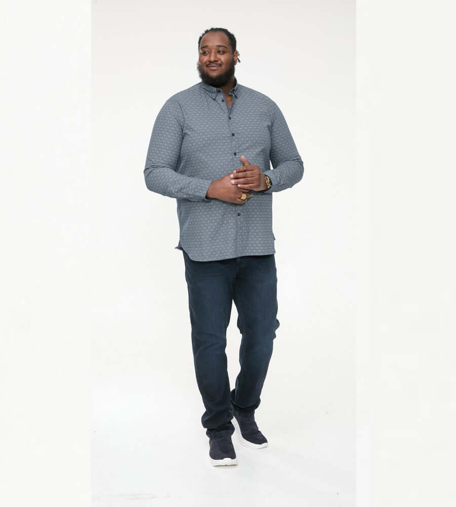 Duke Clothing overhemd Mangala in navy, grote maten, regular fit met knoopsluiting en sportieve print, perfect voor casual outfits.