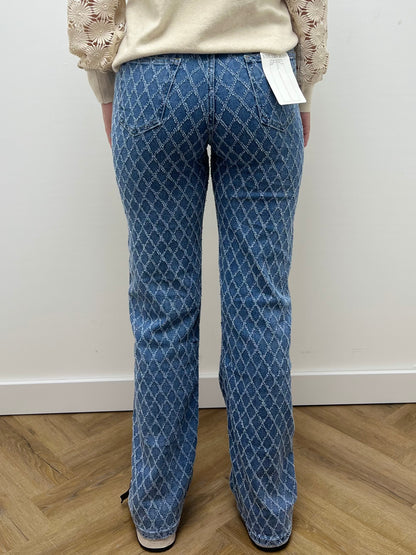 Hello Miss Wide Leg Jeans Met Ruitpatroon