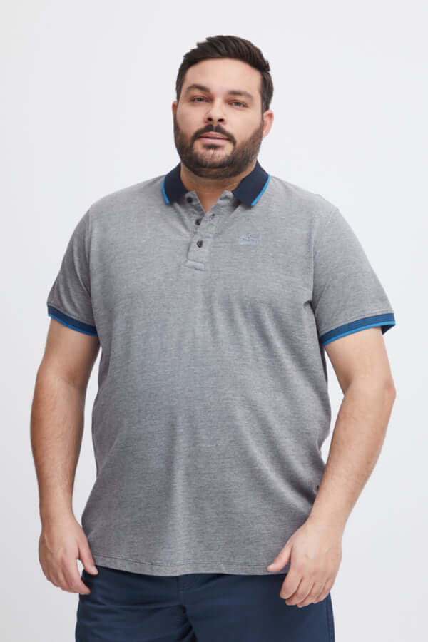 Blend Polo Grote Maten blauw met knoopsluiting en borduursel voor heren, maat 2XL t/m 6XL.
