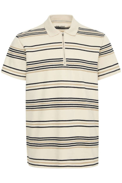 BLEND Polo BHERNEST in bleached sand met strepen, 100% katoen en regular fit.
