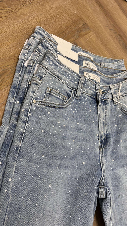 Hello Miss – Wide Leg Jeans met diamantdetails