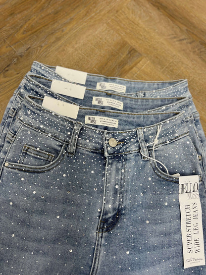 Hello Miss – Wide Leg Jeans met diamantdetails