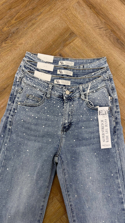 Hello Miss – Wide Leg Jeans met diamantdetails