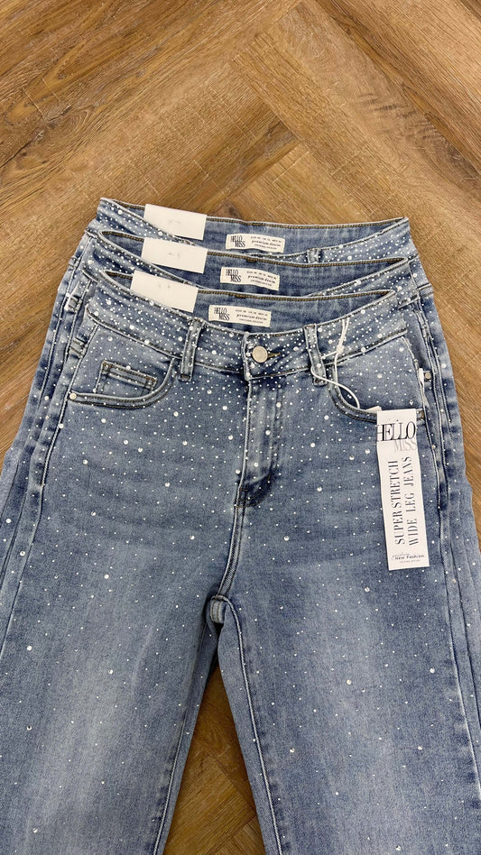 Hello Miss – Wide Leg Jeans met diamantdetails