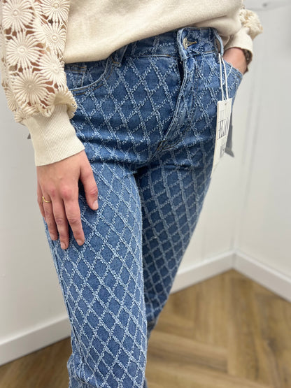 Hello Miss Wide Leg Jeans Met Ruitpatroon