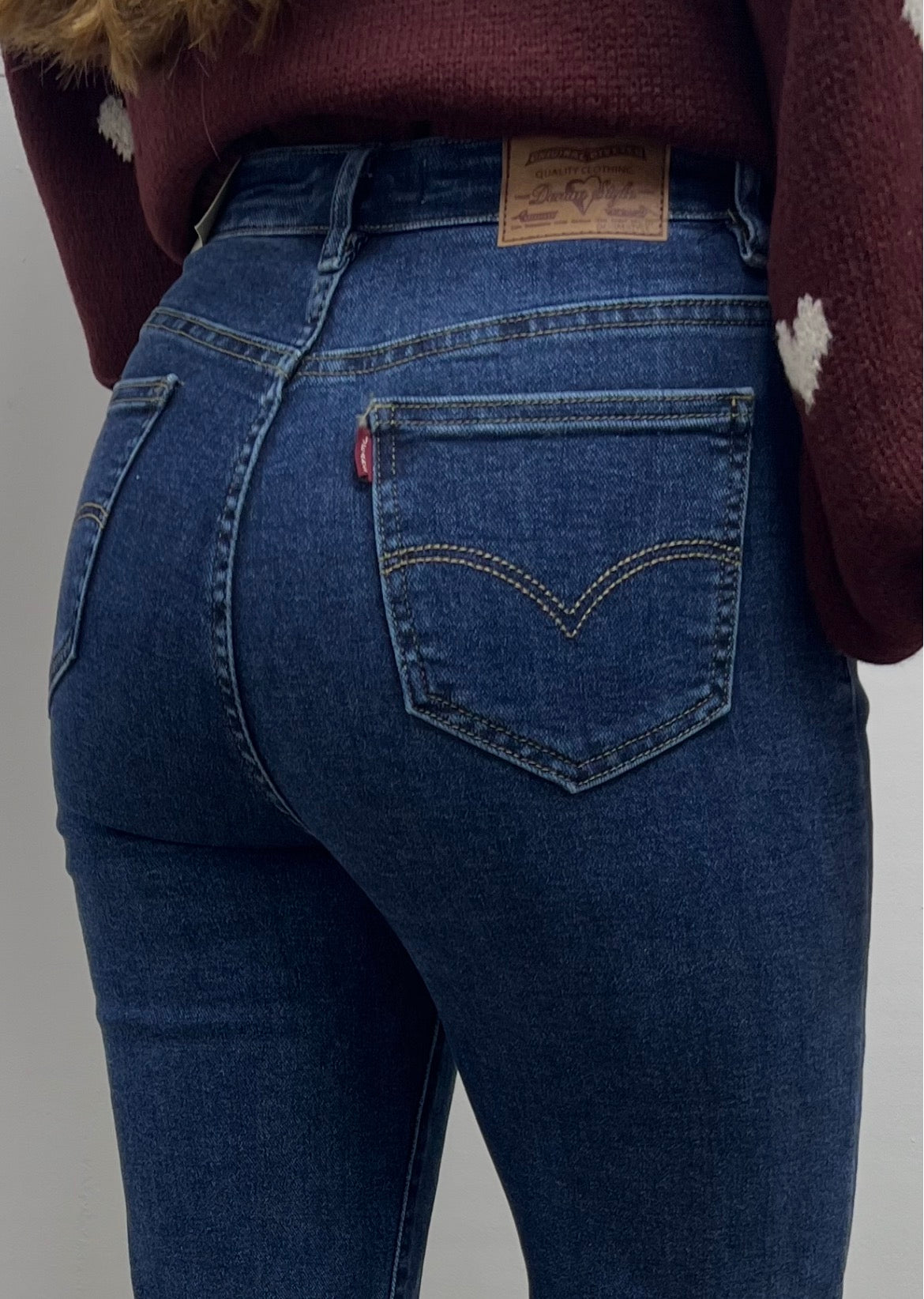 High Waist Straight Jeans Donkerblauw