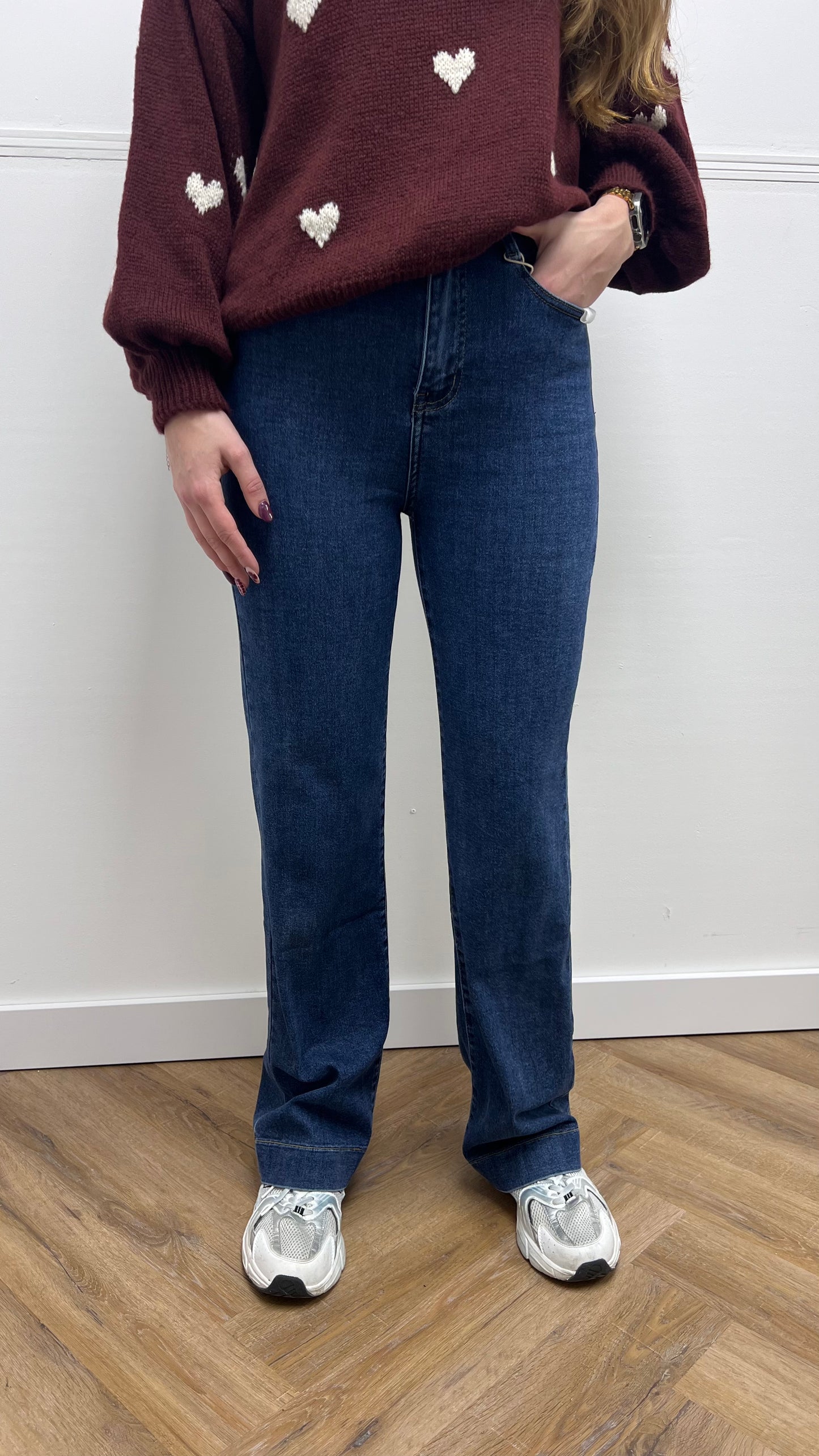 High Waist Straight Jeans Donkerblauw