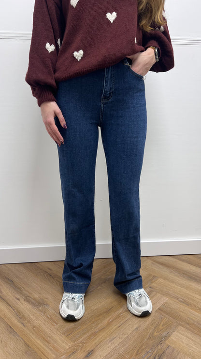 High Waist Straight Jeans Donkerblauw