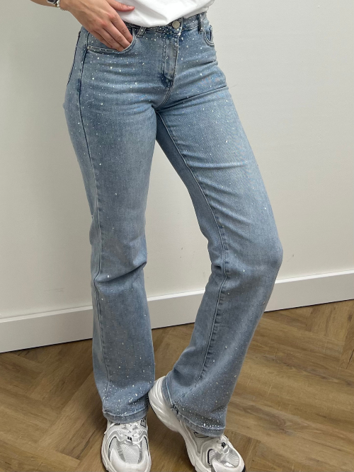 Hello Miss Wide Leg Jeans met diamantdetails/Glitters