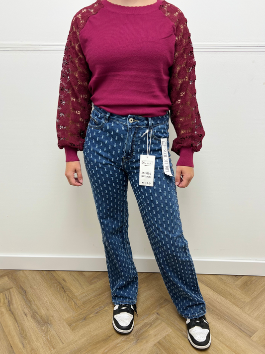 Hello Miss Jeans Print Donkerblauw