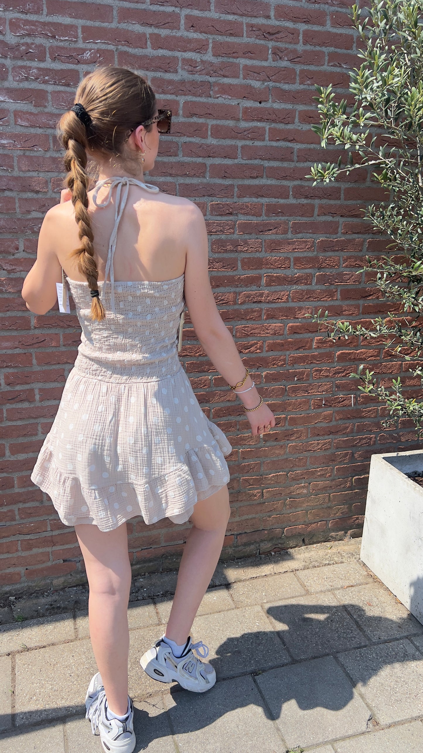 Polka Dot Playsuit Creme/Wit